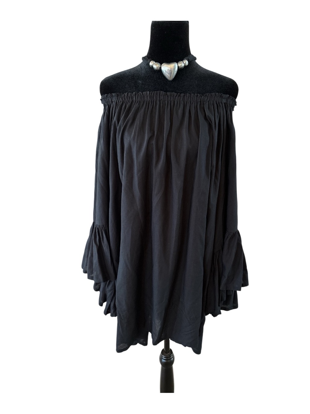 Elan Black Off-Shoulder Ruffle Sleeve Dress